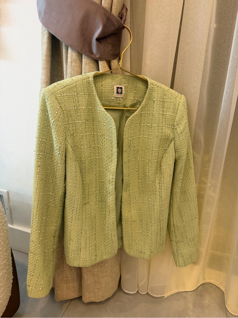 NWOT Anne Klein Mint Green Tweed Blazer Jacket